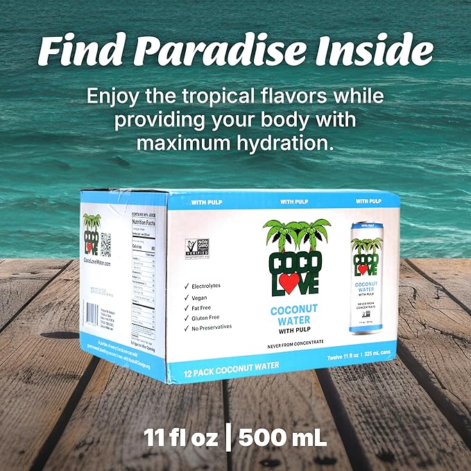 CocoLove 100% Coconut Water with Pulp | 11 Fl Oz - 325 mL (12 Pack)