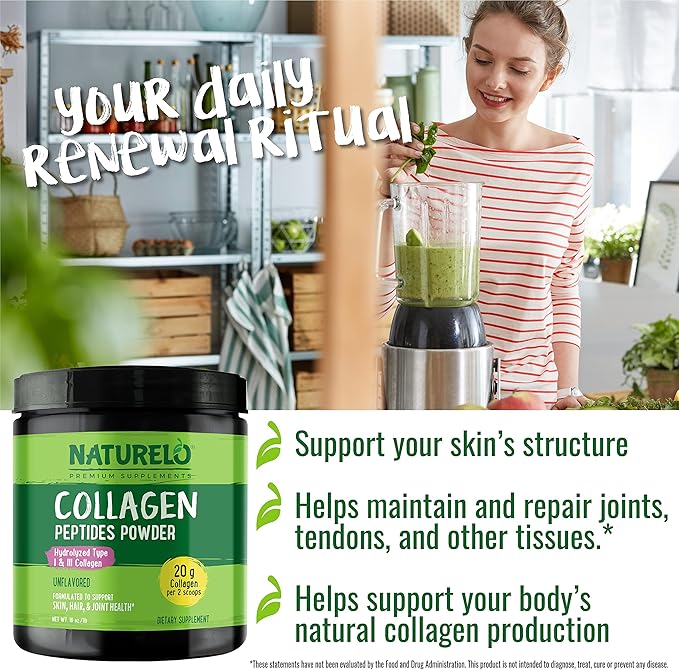 NATURELO Whole Food Beauty Multivitamin 60 Count Collagen Peptide Powder 45 Servings