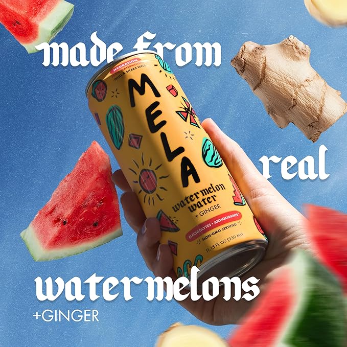 Mela Watermelon Water - Watermelon Juice 100 Percent Natural Fruit Juice with Vitamin C Electrolytes Antioxidants - Coconut Water Alternative Gluten-Free (Ginger 11.15 fl oz 12-pack)
