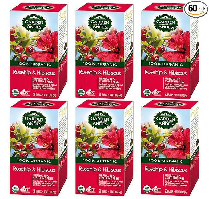 Garden of the Andes Herbal Organic Decaf Rosehip and Hibiscus Hot Tea Bags 0.9 oz 20 Count (Pack of 6)