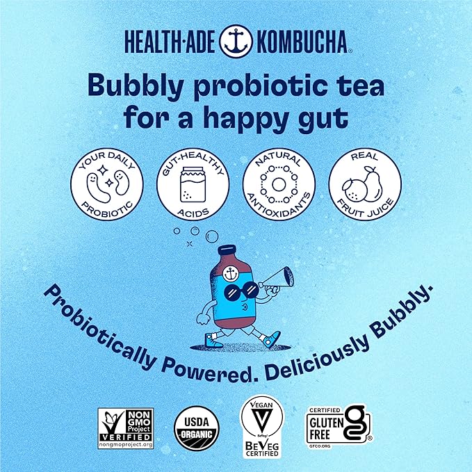 Health-Ade Kombucha Tea Organic Drink Fermented Tea with Living Probiotics Detoxifying Acids Supports Gut Health Non-GMO Vegan Gluten Free 12 Pack (16 Fl Oz Bottles) Tropical Punch