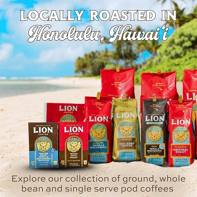 Lion Coffee Toasted Coconut Flavored Light Roast Whole Bean Coffee A Taste of Aloha - 24 Ounce Bag