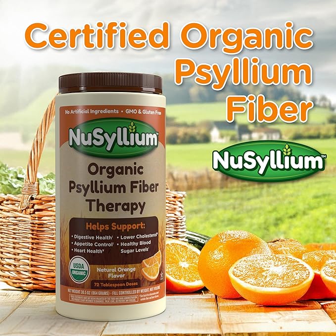 NuSyllium Psyllium Husk Powder USDA Organic 21 Oz Dietary Fiber Supplement with Brown Sugar Helps Promote Digestive Health* Unflavored 85 Servings