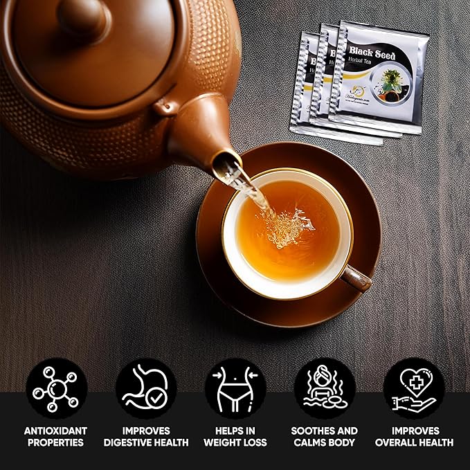 HERBOGANIC Black Seed Herbal Tea - Digestion Support and Immune Boost | Refreshing and Delicious Blend | Natural Ingredients | 60 Tea Bags