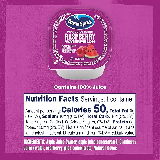Ocean Spray® 100% Juice Raspberry Watermelon Juice Blend Drink 4 Fl Oz Cup 48 Count