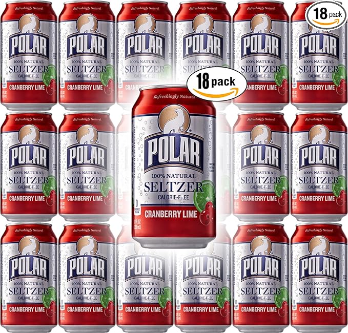 Polar Seltzer Cranberry Lime 12oz Cans (Pack of 18 Total of 216 Oz)