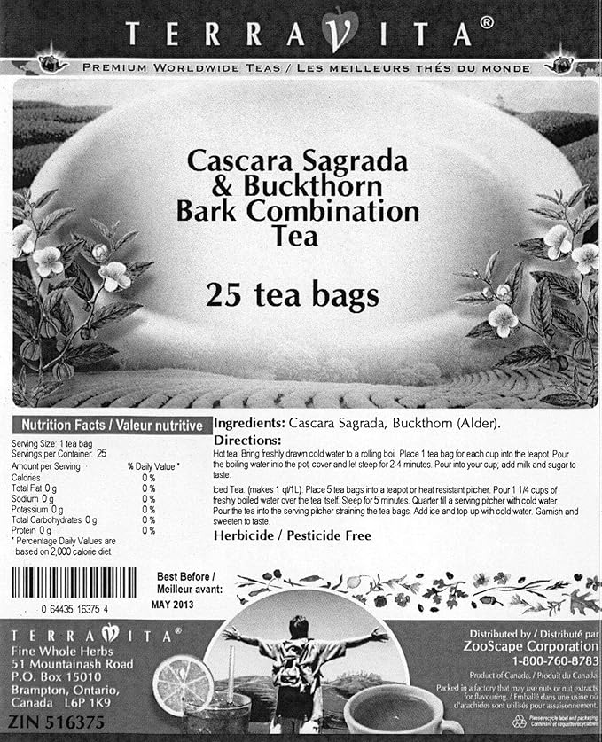 Cascara Sagrada and Buckthorn Bark Combination Tea (25 tea bags ZIN: 516375)