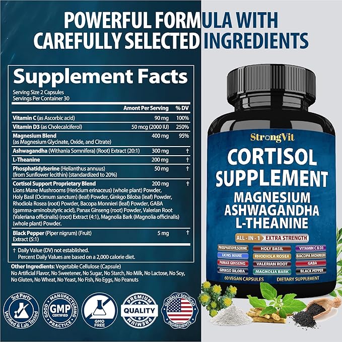 Cortisol Supplement &amp Berberine Complex Bundle (120 Capsules)
