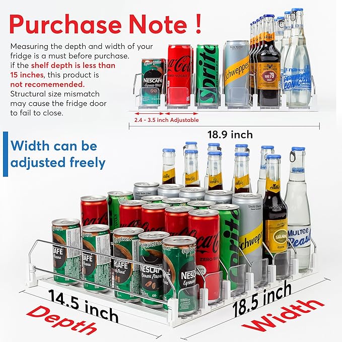 Dwella Drink Organizer for Fridge – 6-Tier Can Dispenser for Fridge Self-Pushing Drink Dispenser Fridge Adjustable Width Fridge Cans Organizer Durable Soda Drink Organizers for Refrigerator