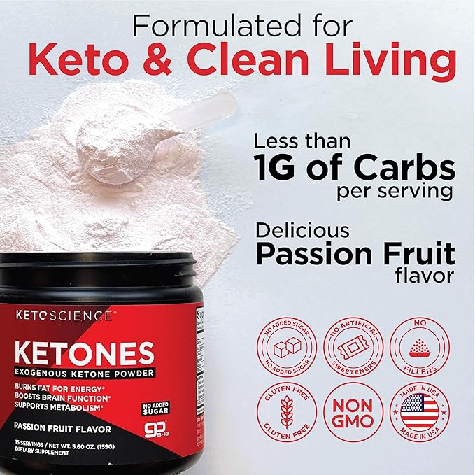 KETO SCIENCE Ketones Powder Exogenous Ketone Powder with goBHB Keto Electrolytes Powder Supports Metabolism Intermitten Fasting Focus and Workout Support Passion Fruit Flavor 15 Servings