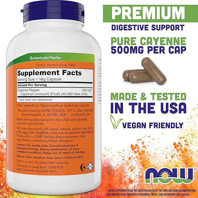 Now Cayenne (Capsicum annuum) 500 mg 360 Veg Capsules (Pack of 2)