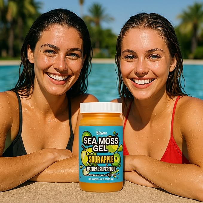 Biolore Sour Apple Sea Moss Gel 16 oz - No Added Sugar Vegan Made in USA - Wildcrafted Sea Moss Superfood with 92 Essential Vitamins - Ready to Use No Prep Needed