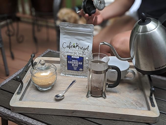 Cafe Kreyol Organic Caribbean Blue | 2 lb - Haitian Blue Light Roast Coffee - Whole Bean Coffee High Caffeine - Smooth Low Acid with Notes of Almond and Walnut