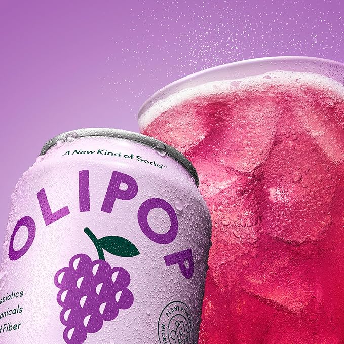 OLIPOP Prebiotic Soda Pop Classic Grape Pantry Pack Packed with Prebiotics Fiber and Botanicals Gluten Free GMO Free 12oz (12-Cans)