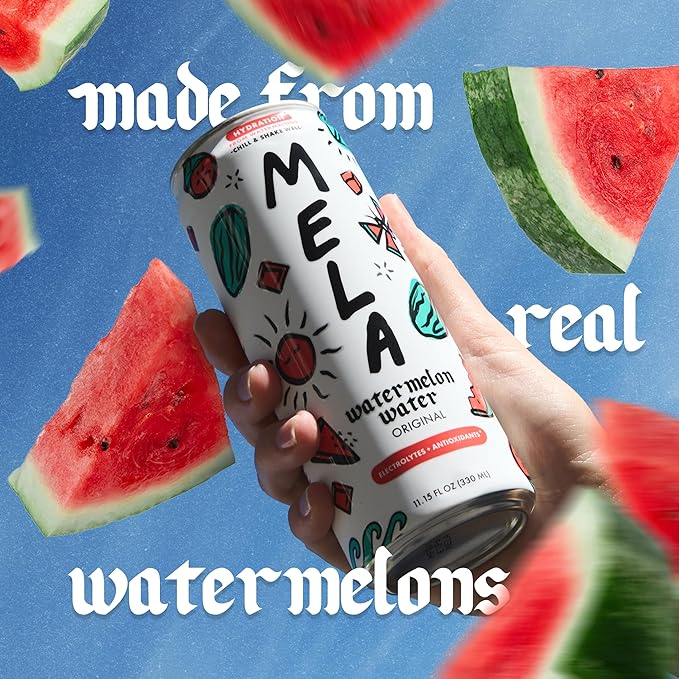 Mela Watermelon Water - Watermelon Juice 100 Percent Natural Fruit Juice with Vitamin C Electrolytes Antioxidants - Coconut Water Alternative Gluten-Free (Original 11.15 fl oz 12-pack)