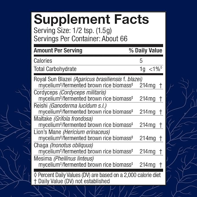 Host Defense Stamets 7 Mushroom Powder - 7 Species Blend - Mushroom Supplement for Immune Support with Royal Sun Blazei Cordyceps Reishi Maitake Lion's Mane Chaga &amp Mesima - 3.5 oz (66 Servin