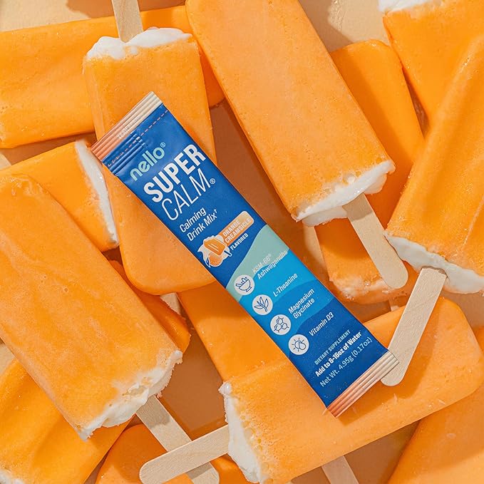 Nello Supercalm Drink Mix - Strawberries &amp Cream and Orange Creamsicle Ashwagandha KSM 66 Magnesium Glycinate &amp L-Theanine Supplement - Focus and Relaxation Support (2 x 20 Travel Packets)