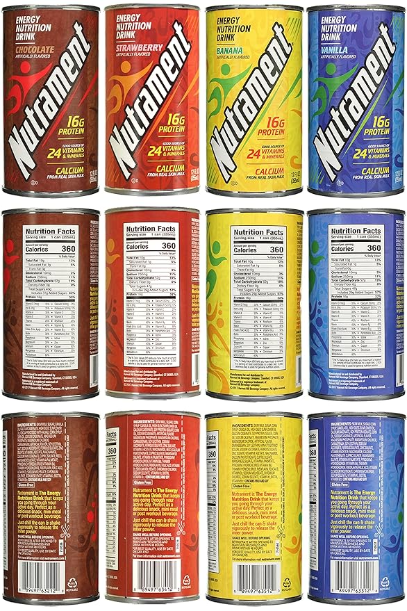 Nutrament Nutritional Drink Meal Replacement Energy Nutrition drink 4 Flavor Variety Pack 12 Ounce (Pack of 8)