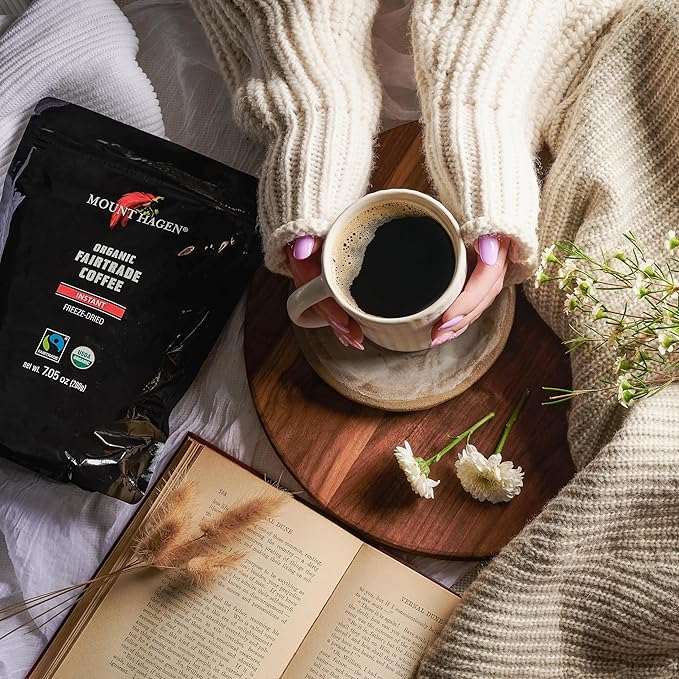 Mount Hagen 7.05oz Organic Freeze Dried Instant Coffee - 10 Pack | Medium Roast Arabica Beans | Eco-friendly Fair-Trade Instant Coffee in Resealable Pouch Bag [10x7.05oz]