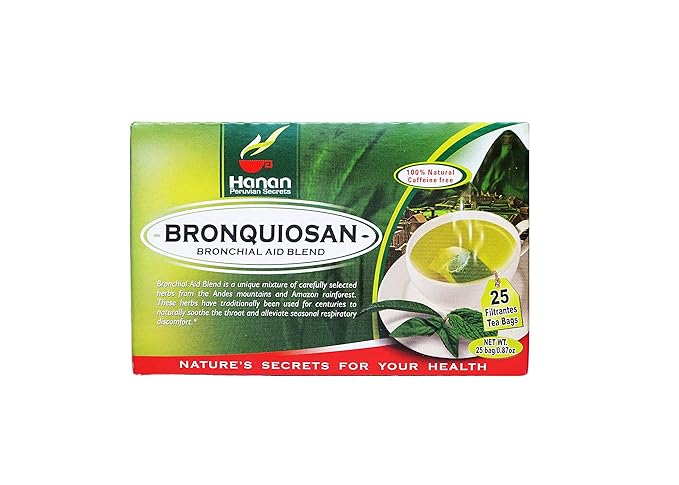 Hanan Peruvian Secrets Bronquiosan Herbal Tea | 100% Natural Bronchial Aid Blend | 25 Tea Bags | Naturally Aids in Soothing the Throat and Alleviating Seasonal Respiratory Discomfort - 6 Pack