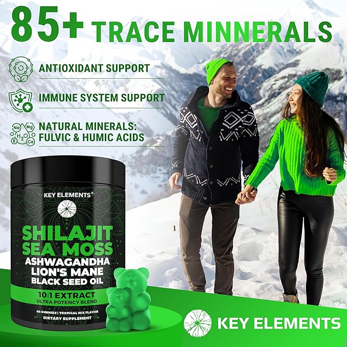 Organic Shilajit Gummies with Sea Moss Gummies - Shilajit Supplement for Immune Support - Pure Himalayan Shilajit and Ashwagandha with Sea Moss and Shilajit Lion’s Mane Extract and Black Seed Oil
