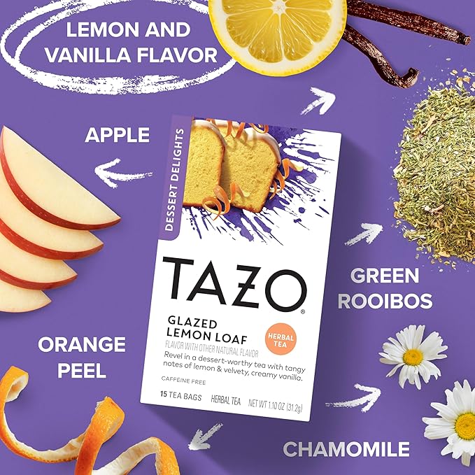 TAZO Dessert Delights Glazed Lemon Loaf Herbal Tea Bags Aromatic Blend Caffeine-Free 180 Total Tea Bags (15ct)(Pack of 12)