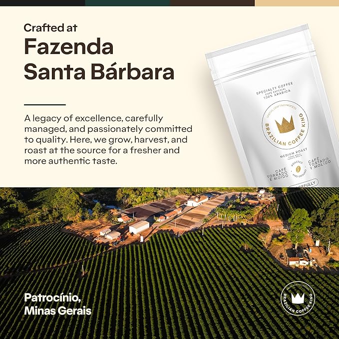 4-Pack Specialty Coffee Peacefully – Arabica Roasted Ground on the Farm – Freshness and Authentic Flavor Notes of Chocolate Vanilla Nuts – Carefully Harvested Medium Roast – Brazilian Coffee King