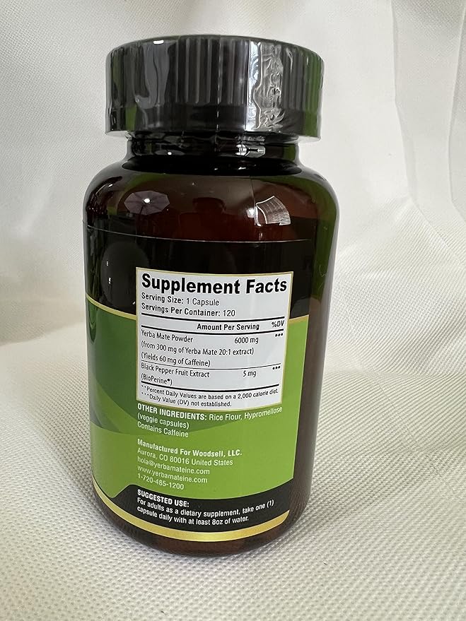 Extra Strength Yerba Mate High Potency 60mg Caffeine Per Capsule Extract Pills Supplements for Clean Natural Energy Improved Focus Concentration Nootropics Made in USA - 120 Caps