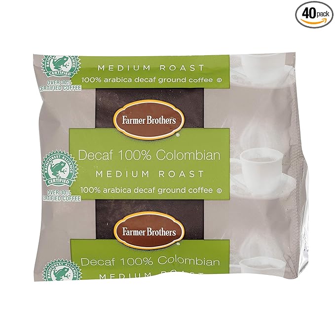 Farmer Brothers Coffee - Ground Medium Roast 100% Colombian Decaf 2 Oz Portion Packs (Bulk 40 Pack - $1.45 cost per pack)