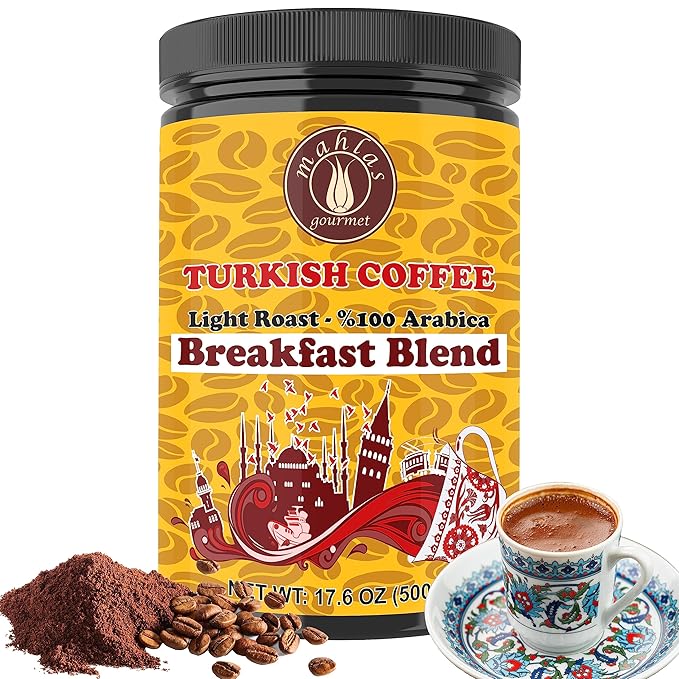Mahlas Gourmet Turkish Coffee Breakfast Blend Light Roast (17.6 OZ) - Premium Quality Freshly &amp Finely Ground 100% Arabica Coffee Beans…