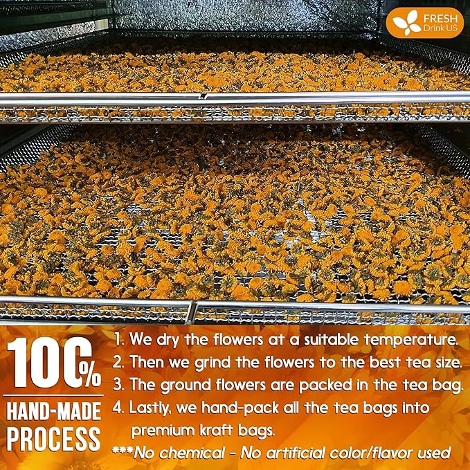 FreshDrinkUS Premium 135 Calendula Tea Bags 100% Natural and Pure Calendula Flowers Eco-conscious Tea Bags. Herbal Tea. No Sugar No Caffeine No Gluten Vegan.