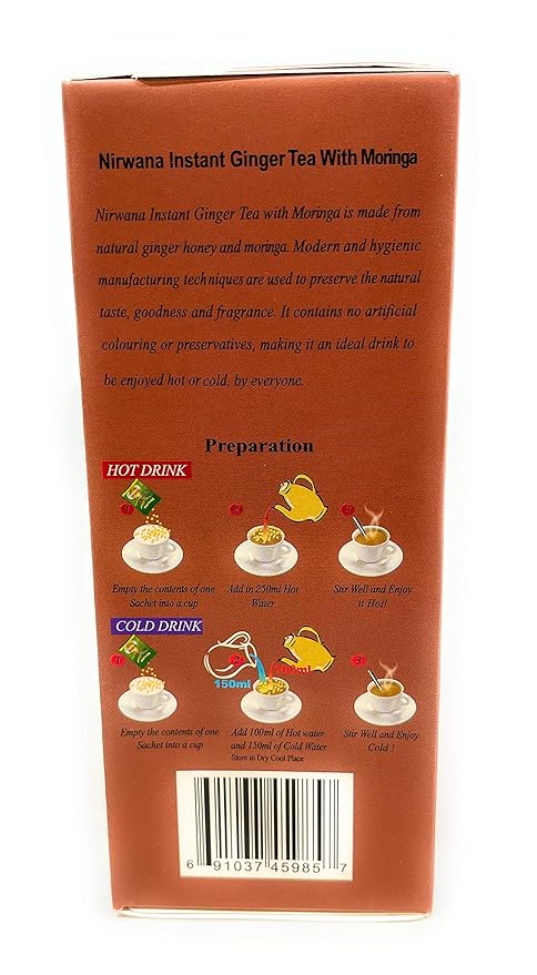 NIRWANA MORINGA GINGER HERBAL TEA 10 SACHETS 24 BOX MASTER CASE