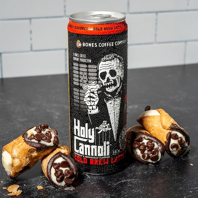 Bones Coffee Company Holy Cannoli Latte Baked Cannoli Flavored Coffee Medium Roast Ready To Drink Iced Coffee in Can 11 Fl Oz Can (12 Pack)