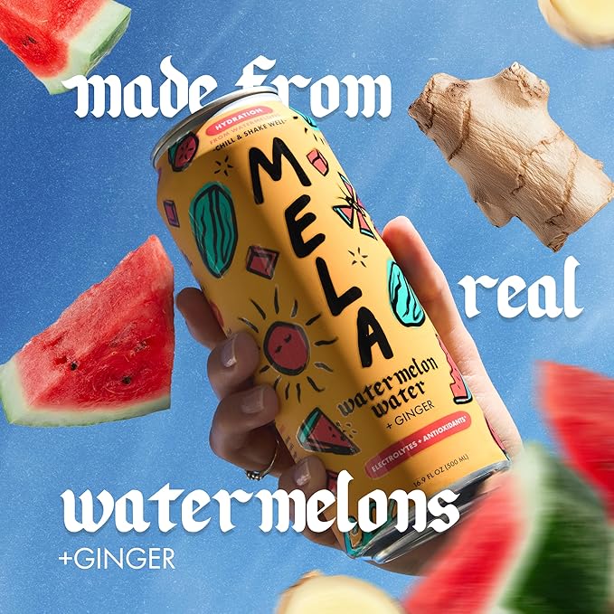 Mela Watermelon Water - Watermelon Juice 100 Percent Natural Fruit Juice with Vitamin C Electrolytes Antioxidants - Coconut Water Alternative Gluten-Free (Ginger 16.9 fl oz 12-pack)