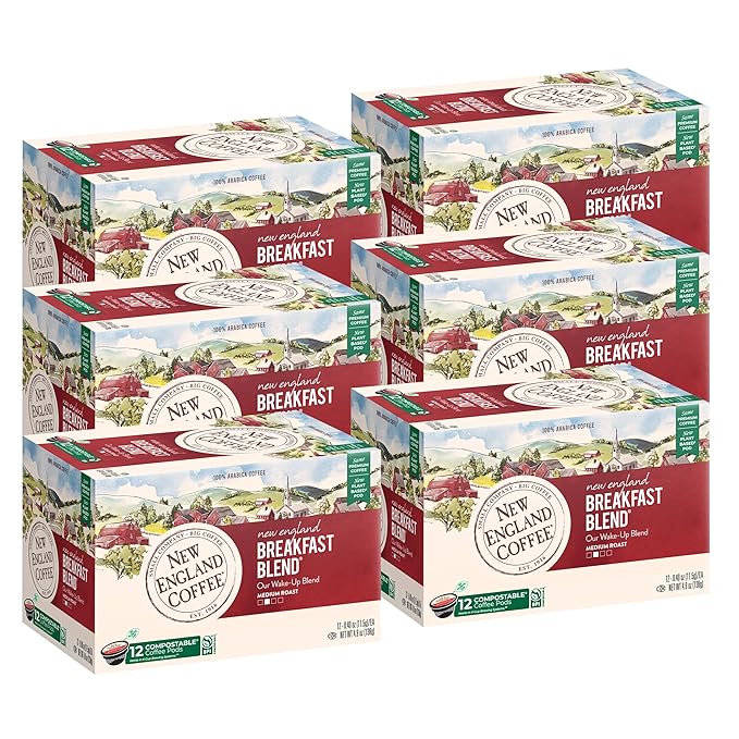 New England Coffee Breakfast Blend Medium Roast Single Serve Pods 12ct Box (Pack of 6)