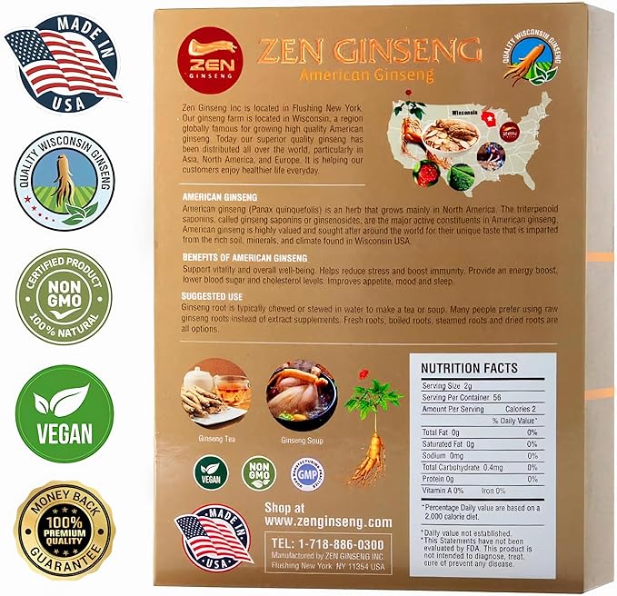 American Wisconsin Ginseng Slices — Improved Energy Performance &amp Mental Health for Men &amp Women (16 Oz)