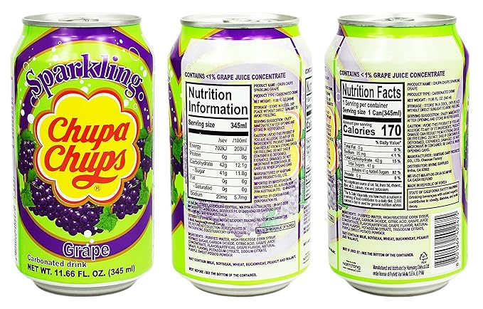 Namyang Chupa Chups Sparkling Soda Flavor 345ml (Grape 6 Cans)
