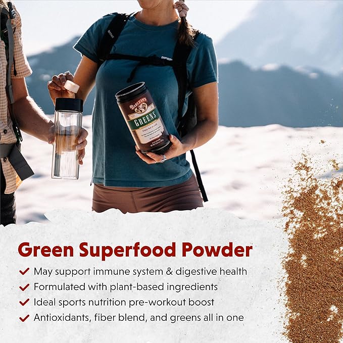 Barlean's Chocolate Greens Powder Daily Fruit and Vegetable Superfood Supplement Green Antioxidant Blend and Fiber Smoothie Drink Mix 9.52 oz