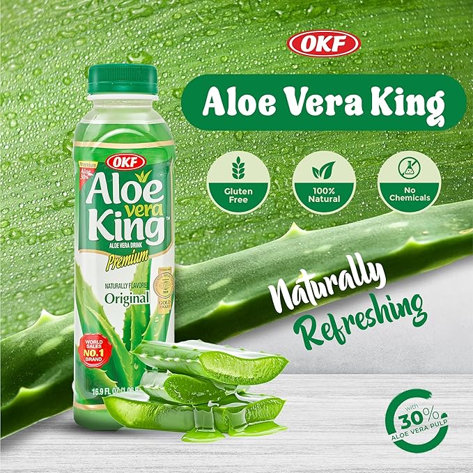 OKF CORPORATION Aloe Vera King Drink with Pure Aloe Pulp Variety Flavors 16.9 oz. (Original Pack of 20) Korean Premium Health Beverage