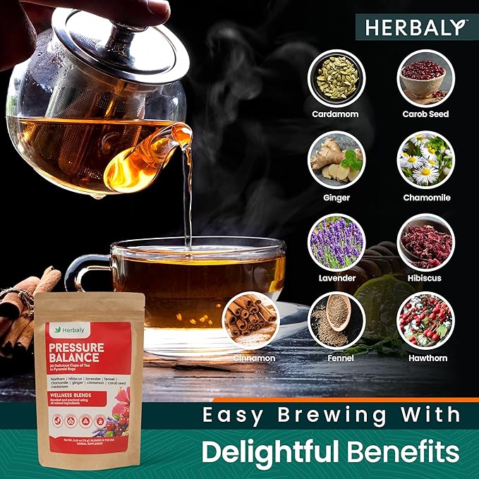 Herbaly Heart Functional Tea - 9 Superherbs - Natural Organic Non-GMO Caffeine-Free Sugar Free - 2 Pack 60 Pyramid Tea Bags