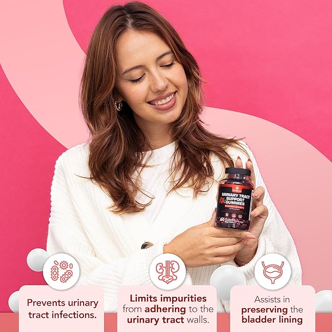 Potent Cranberry Gummies with D Mannose - Urinary Tract Health for Women &amp Men Urinary Flush &amp Bladder Fast-Acting Support Supplements with Hibiscus Powder 60 Count