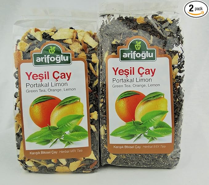 Arifoglu Natural and Pure Green Herbal Tea Series (With Orange and Lemon (Pack of 2))
