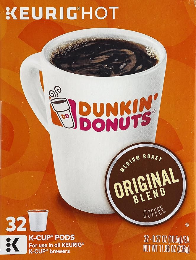 Dunkin' Donuts Original Blend Medium Roast Coffee 32 K Cups for Keurig Coffee Makers