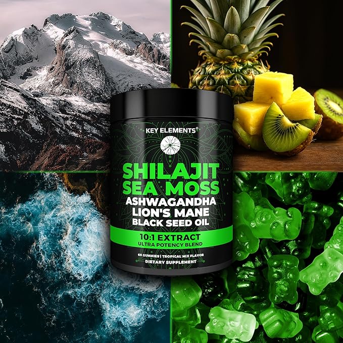 Organic Shilajit Gummies with Sea Moss Gummies - Shilajit Supplement for Immune Support - Pure Himalayan Shilajit and Ashwagandha with Sea Moss and Shilajit Lion’s Mane Extract and Black Seed Oil