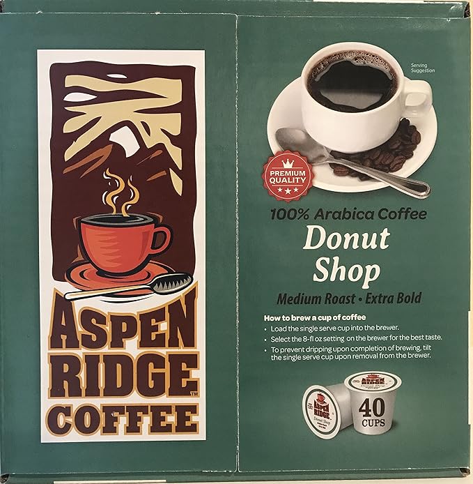 Aspen Ridge Coffee K Cups - Donut Shop Single Serve Coffee Medium Roast Extra Bold - 40 Count