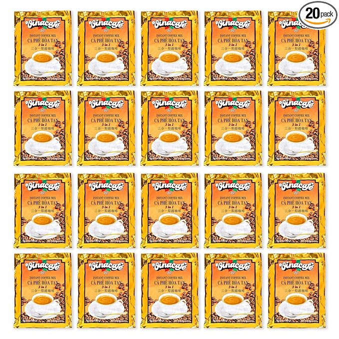 Vinacafe 400 Cts Vietnamese Instant Coffee Mix 3 in 1 Single Serves (Pack of 20 | 20 Sachets Per Bag) Balanced Medium Roast Coffee Mix for Quick Preparation at Home Office or Travel Single Serve Sac