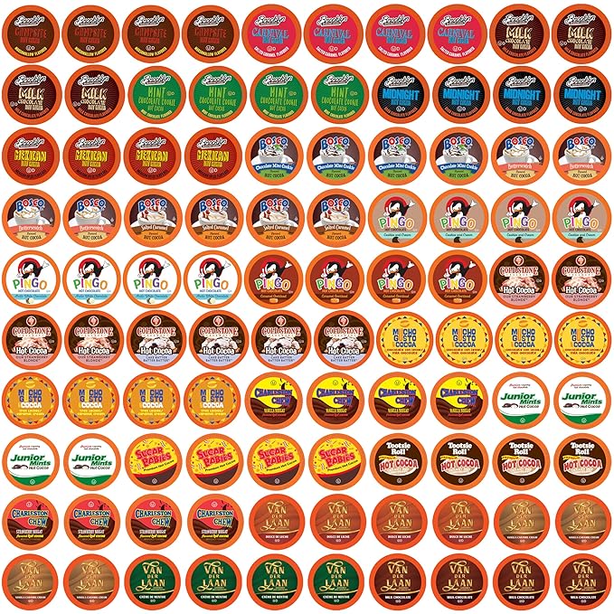 Two Rivers Coffee Hot Chocolate Pods Single Serve Variety Pack for Keurig K Cup Brewers Largest Assorted Sampler Hot Cocoa 100 Count