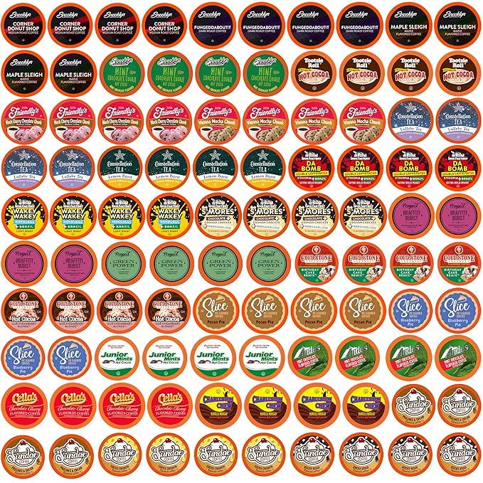 Two Rivers Coffee Tea Cocoa Cider Cappuccino Variety Sampler Pack Compatible with 2 Keurig K-Cup Brewers Bit of Everything 100 Count